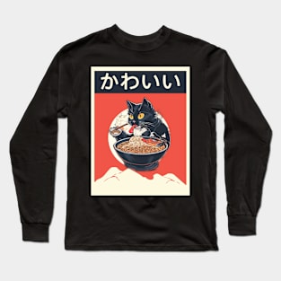 Kawaii Vintage Style Japenese Ramen Cat Long Sleeve T-Shirt